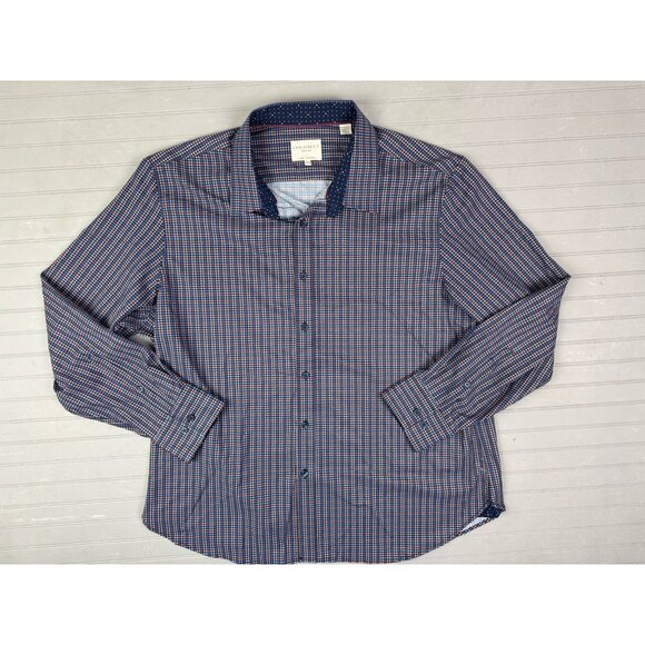 Con. Struct Size XXL Men Shirt Long Sleeve Button Up Blue Houndstooth Check Slim - Picture 1 of 4